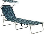 vidaXL Șezlong pliabil cu copertină, imprimeu frunze, aluminiu