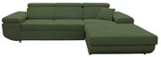 Colțar extensibil în L CASTELO, cu spațiu de depozitare, pe partea dreaptă, verde