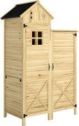 Outsunny Magazie pentru Unelte cu 2 Zone, Rafturi Reglabile și Fereastră, din Lemn de Brad, 106x57x167 cm, Culoare Naturală | Aosom Romania