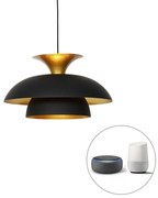Lampă pendantă inteligentă neagră cu auriu inclusiv Wifi G95 - Titus