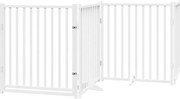 vidaXL Poartă câini pliabilă cu ușă 4 panouri, alb, 320 cm, lemn brad