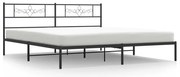 Cadru de pat metalic cu tablie, negru, 180x200 cm