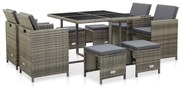 vidaXL Set mobilier de grădină cu perne, 9 piese, gri, poliratan