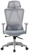 Scaun ergonomic, suport lombar reglabil, tetiera reglabila, cotiera 2D, reglare pe inaltime, mecanism inclinare/blocare in 3 pozitii, pivotant, Mesh, Gri