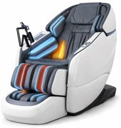 Fotoliu de masaj ZEENA INFINITY PRO, AI voce, Incalzire, Bluetooth, Zero Gravity SL-Track Shiatsu, Joystick și suport pentru telefon, Controler rapid cotiera, 2 Boxe, Moduri Automate, Suport Picioare extensibil, Piele PU Premium, Alb/Gri