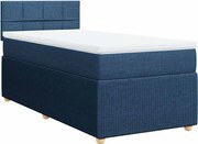 vidaXL Pat box spring cu saltea, albastru, 90x190 cm, textil