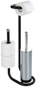 Perie WC cu suport hartie igienica UNIVERSALO, 3in1, Negru, 62x23x20 cm, WENKO