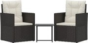 vidaXL Set mobilier de exterior cu perne, 3 piese, negru, poliratan