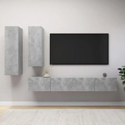 vidaXL Set de dulapuri TV, 4 piese, gri beton, lemn prelucrat