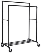 Suport pentru haine dublu pe roți, negru