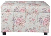 Pouf shabby chic, roz, cu imprimeu floral si spatiu de depozitare, 61x37x43 cm