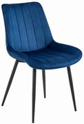 Scaun de catifea albastra SOSA cu picioare negre