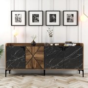 Dulap Tip Consola Venedik - Walnut, Black Marble 180 X 78 X 35