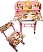 Birou copii din MDF cu jucarii interactive Novokids™ My first desk, dimensiuni 68X43X65, cadru metalic, masuta copii, Roz Princess
