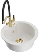 Mexen Diego chiuvetă de bucătărie din granit cu 1 compartiment și baterie de bucătărie Duo, alb - 6512-20-671701-57-G