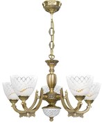 Candelabru cu 5 brate clasic design italian din alama, sticla 7052 RA-L. 7052/5