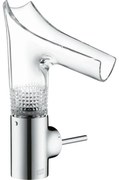 Baterie lavoar baie crom sticla transparenta cu ventil inclus Hansgrohe Axor Starck V 140 Diamond Cut Crom/sticla transparenta