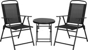 Outsunny Set de Exterior din 3 Piese cu Masă cu Blat din Sticlă și 2 Scaune Pliabile din Plasă, Ф45x50 cm, Gri Deschis | Aosom Romania