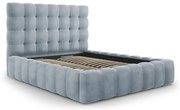 Pat matrimonial albastru deschis tapițat cu spațiu de depozitare și somieră 140x200 cm Bali – Cosmopolitan Design