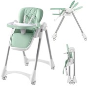 Scaun de masa pliabil pentru bebelusi si copii Kidizi Allure Mint, 6-36 luni, spatar ajustabil 3 pozitii, roti cu frane