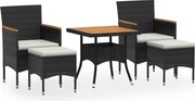 vidaXL Set mobilier grădină, 5 piese, negru, poliratan și lemn acacia