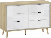HOMCOM Comodă cu 6 Sertare din Lemn 110x40x75 cm Alb Lucios și Stejar | Aosom Romania