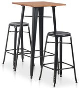vidaXL Set mobilier de bar, 3 piese, negru, oțel