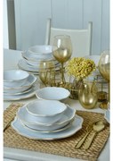 Set de masă 24 piese alb/auriu/ceramică vitrificată