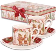 Set cadou cu 2 cești de Crăciun cu farfurioarePerníčky 180 ml