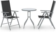 vidaXL Set mobilier bistro, 3 piese, argintiu, aluminiu și textilenă