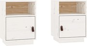 vidaXL Noptiere, 2 buc., alb, 40x34x55 cm, lemn masiv de pin