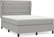 vidaXL Pat box spring cu saltea, gri deschis, 140x190 cm, textil