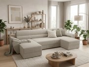 Coltar extensibil in forma de U TAVERO 321x140 cm, bej deschis