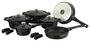Set oale si tigai cu capace, marmorate 14 piese Royaly Line RL OS1014 Negru, antiaderente, inductie, capac metalic, curatare usoara
