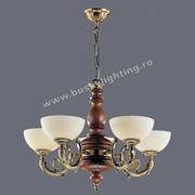 Lustra Luna cu 5 Brate, Rustic, Bronz Antic, Lemn, Abajur Crem - Bussy Lighting 2011-62-05