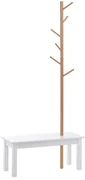 HOMCOM Bancă hol, cu un Cuier în Bambus, Design Modern, Spațiu de Depozitare, Alb și Lemn, 80x30x180 cm | Aosom Romania