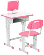 HOMCOM Bancă cu Scaun pentru Copii 6-12 ani cu Înălțime Reglabilă, Suport pentru Cărți și Raft, 60x45x90-102 cm, Roz | Aosom Romania