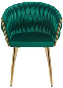 Scaun dining, catifea, cadru metalic, Verde/Auriu