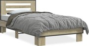 vidaXL Cadru de pat, stejar sonoma, 75x190 cm, lemn prelucrat și metal
