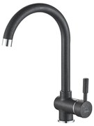 Baterie chiuveta de bucatarie gat de lebada CasaBlanca BLACK4H, finisaj granit negru