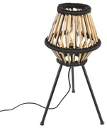 Lampă de masă rustică cu trepied din bambus cu negru - Evalin
