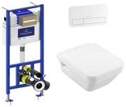 Set vas wc suspendat dreptungiular Villeroy&Boch Architectura, rezervor incastrat ViConnect Pro si clapeta dubla ViConnect alb