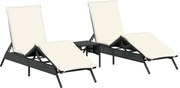vidaXL Șezlonguri de plajă cu masă, 2 buc., negru, poliratan