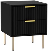 HOMCOM Noptiera, masa de noapte canelata cu 2 sertare si picioare din otel, pentru dormitor, sufragerie, negru | Aosom Romania