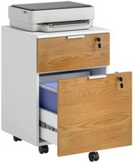 HOMCOM Cufăr de birou, mobilier de depozitare 2 sertare 2 bare pentru fișiere suspendate, cu cheie 2 chei 42x40x60 cm | Aosom Romania