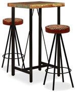 vidaXL Mobilier bar 3 piese lemn masiv reciclat, piele naturală, pânză