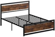 HOMCOM Cadru Pat Matrimonial din Lemn si Otel 160x200cm, Sipci Integrate si Tetiera in Stil Industrial, Negru Maro Rustic