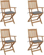vidaXL Scaune grădină pliabile cu perne, 4 buc., lemn masiv de acacia