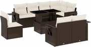 vidaXL Set canapele de grădină cu perne, 9 piese, maro, poliratan