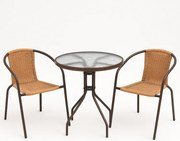 Set balcon grădină, polyrattan, 2 scaune + masă din sticlă